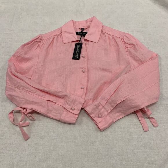 NWT BlankNYC XS 100% linen pink cropped button down shirt - Picture 4 of 11